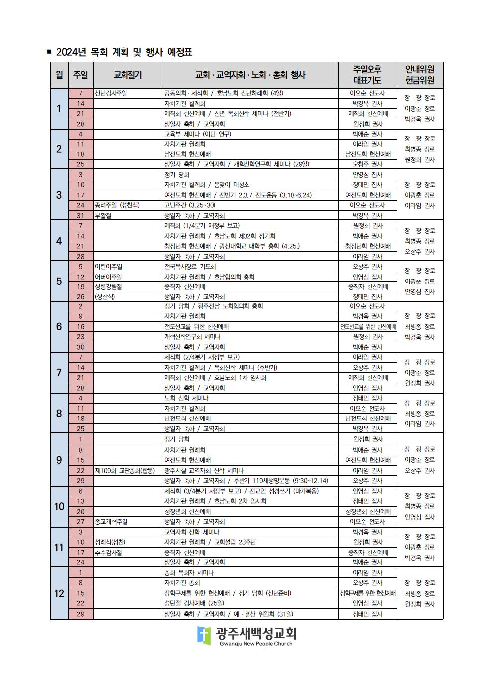 2024년 신년 목회계획