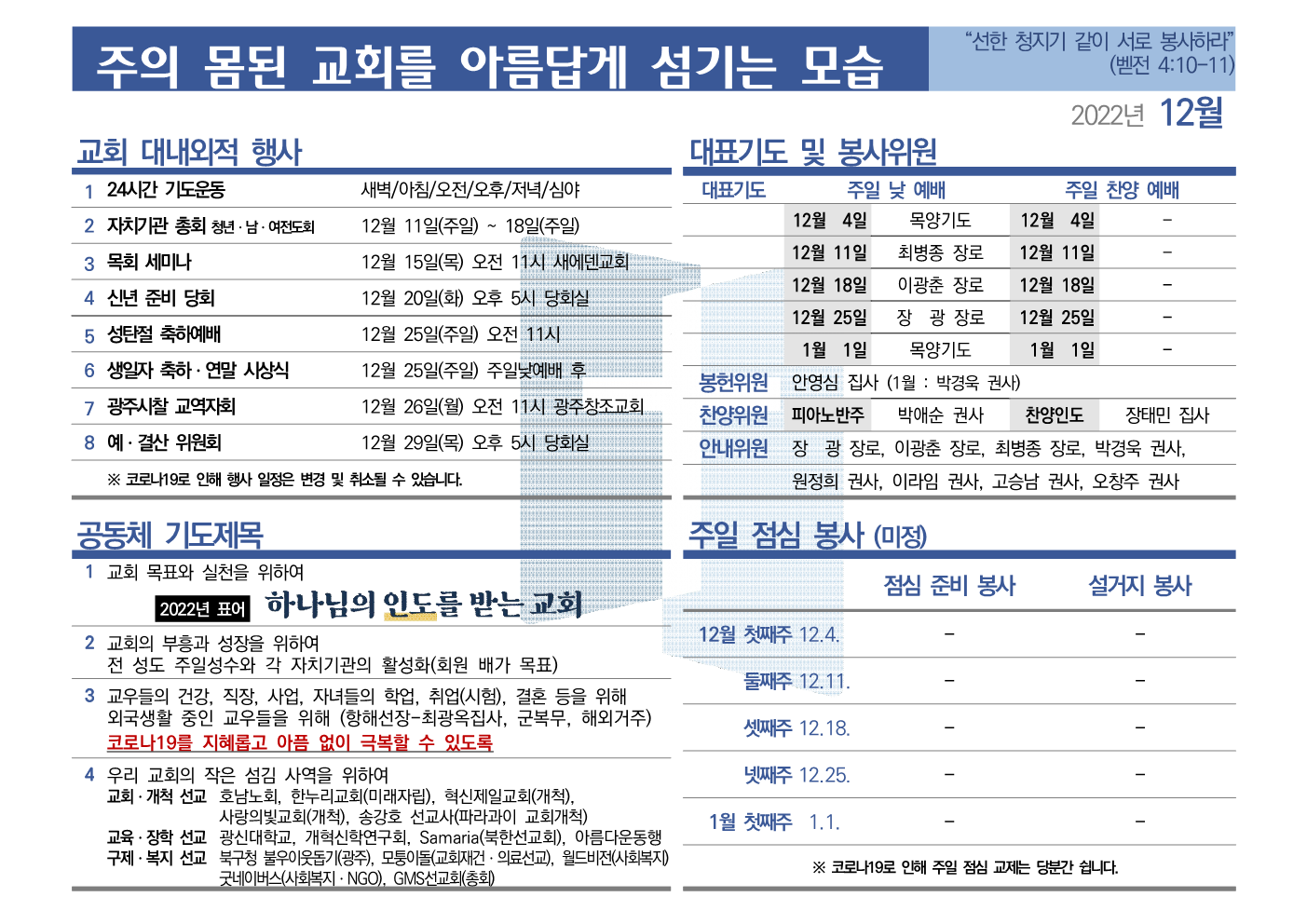 [2022년 12월] 주의 몸된 교회를 아름답게 섬기는 모습